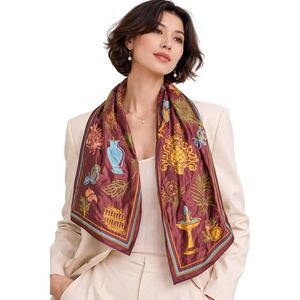 Madewell‎ 100% Silk Scarf Floral Botanical Print Maroon Accessory *Flaw